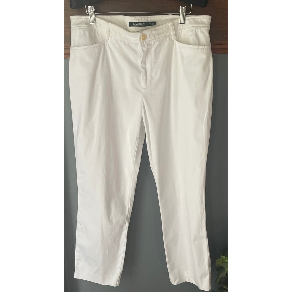 Lauren Ralph‎ Lauren Womens White Stretch Cotton Cropped Pants Size 12 NEW